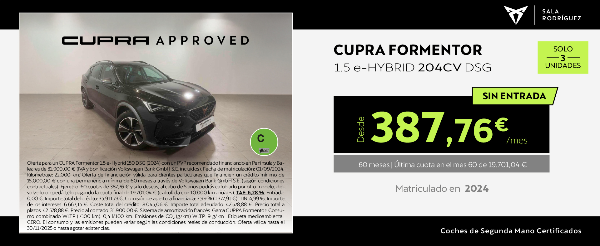 Cupra Formentor SIN ENTRADA por sólo 387,76€/mes*